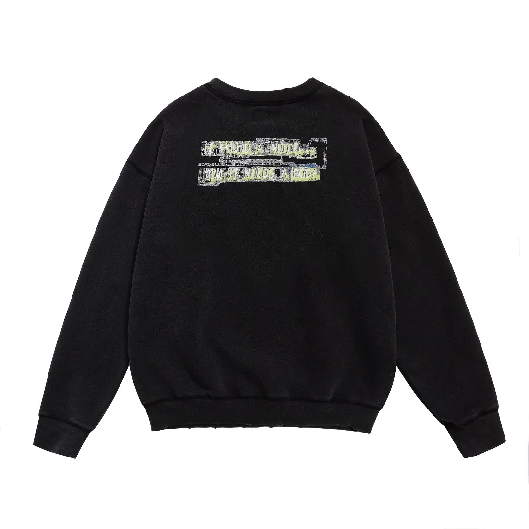 SAINT MICHAEL retro washed, distressed, heavyweight round neck plus velvet loose pullover sweatshirt long-sleeved shirt Fabric: 420g Style number: SM605 Size: S-M-L-XL Color: Black Price: P198